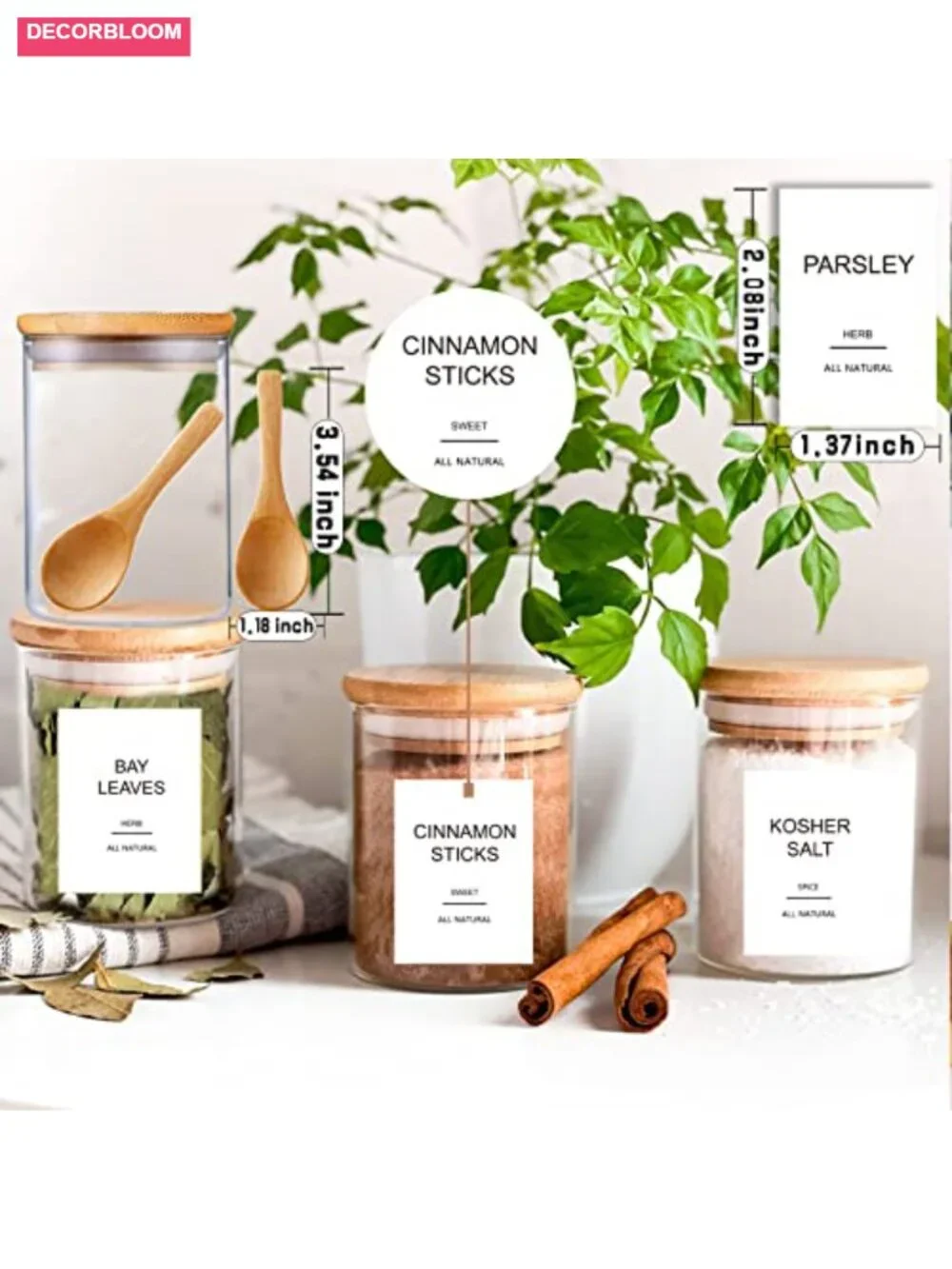 12 Pcs Glass Spice Jars with Bamboo Airtight Lids and Labels